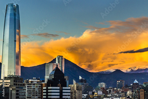Sunset over Santiago de Chile city, an amazing and colorful skyline photo