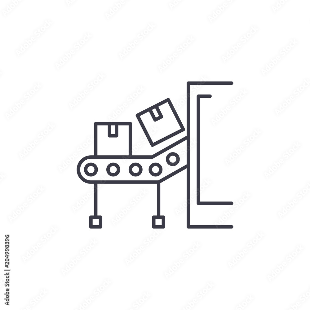 Conveyor belt linear icon concept. Conveyor belt line vector sign, symbol, illustration.