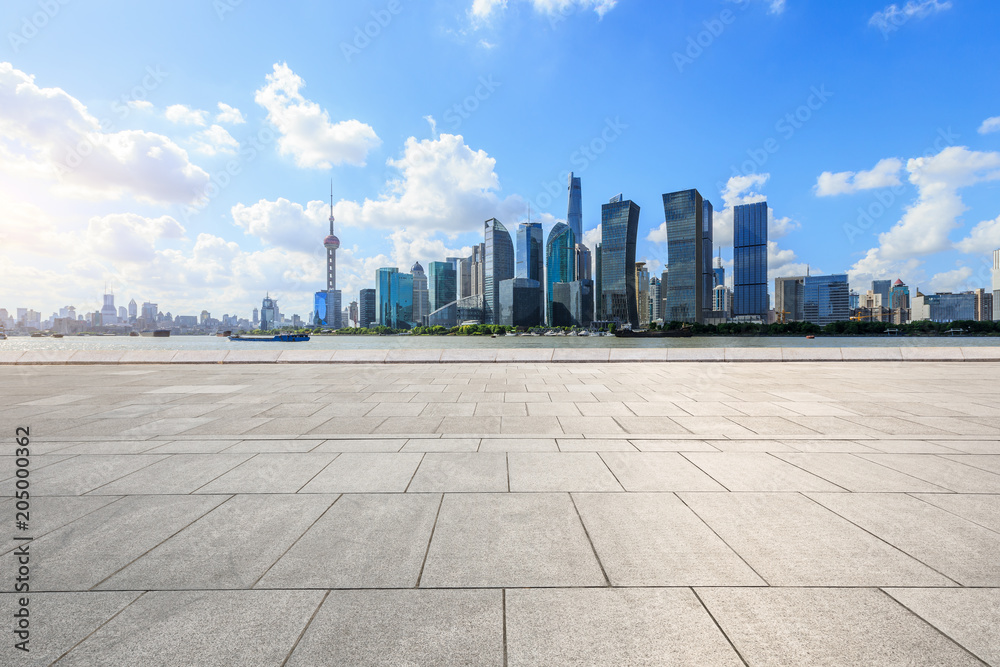 empty square floor and modern city architecture in shanghai