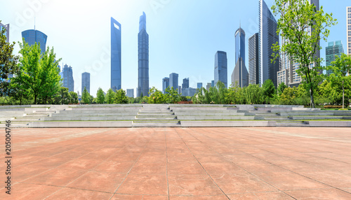 Photography modern city commercial buildings and empty square floors in shanghai