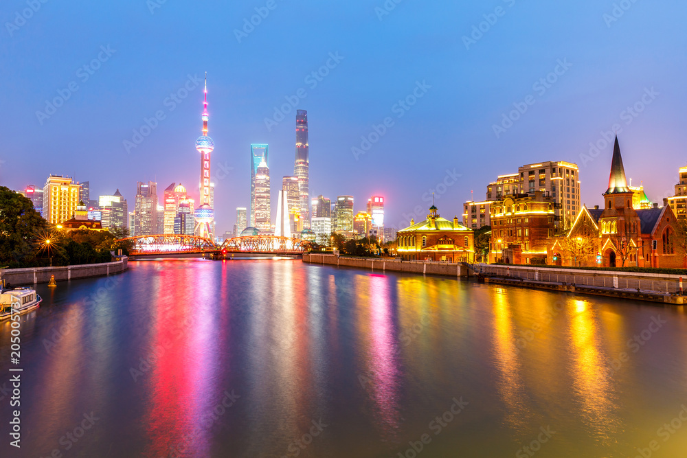 beautiful night in shanghai,view from suzhou river