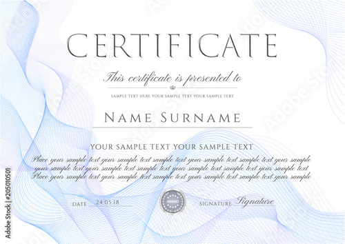 Certificate, Diploma template with white abstract background, Guilloche pattern. Design with fine lines (watermark). Background useful for business education award