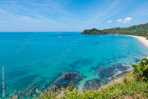 Clear water See rocks and coral reefs on Koh Lanta, Thailand on a clear day.