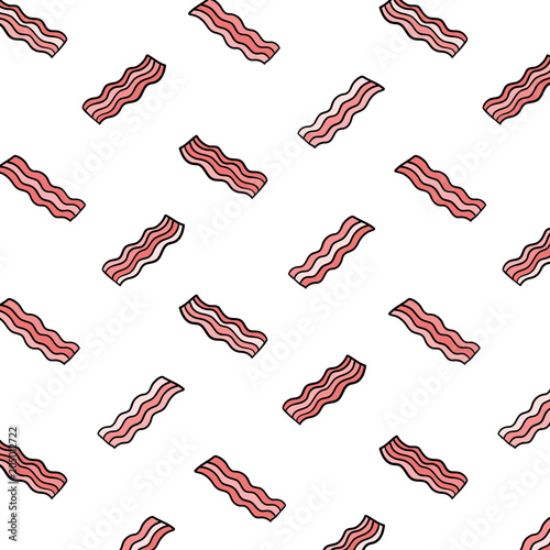 Hand drawn vector illustration of bacon pattern in cartoon style.