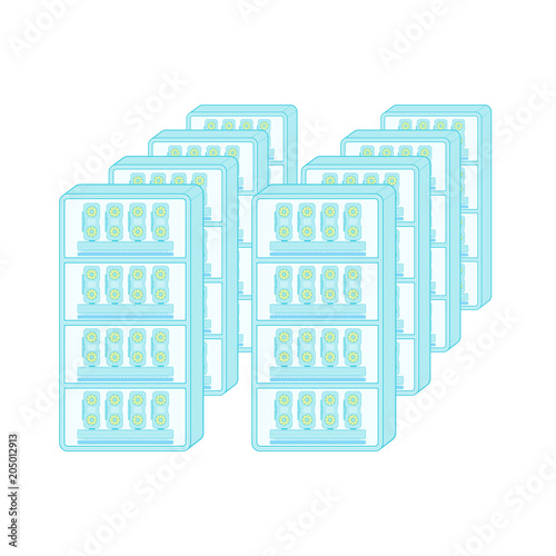 GPU is a mining farm in a flat style. Equipment for Mining Bitcoin. The concept of mining crypto currency on video cards. Vector illustration