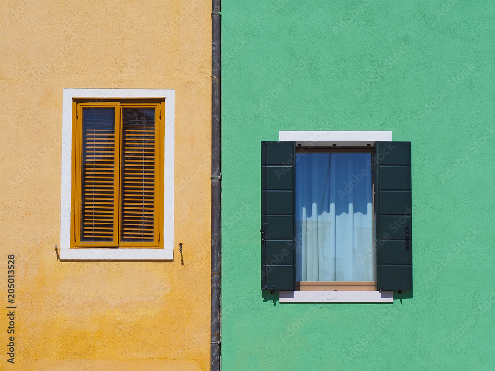 Burano, Venezia, Italy. Details of the windows of the colorful houses in Burano island