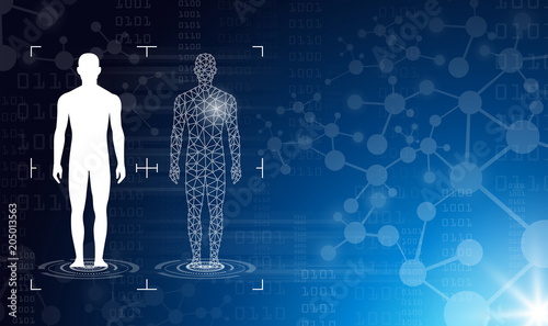 abstract background technology concept in blue light,brain and human body heal ,technology modern medical science in future and global international medical with tests analysis clone DNA human