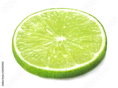 single slice of lime isolated on whtie background
