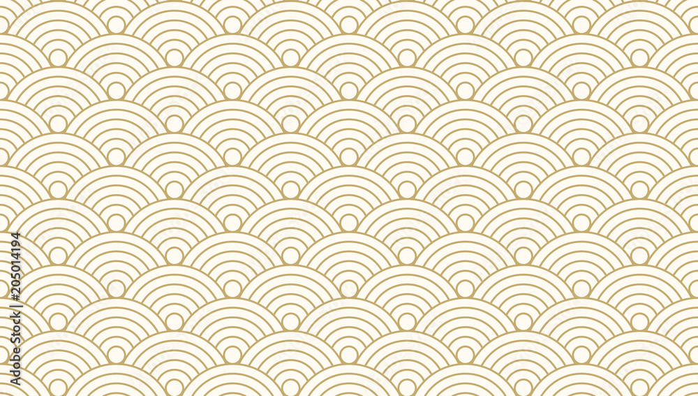 Pattern seamless circle abstract wave background gold luxury color and line. Japanese circle pattern vector. - obrazy, fototapety, plakaty 