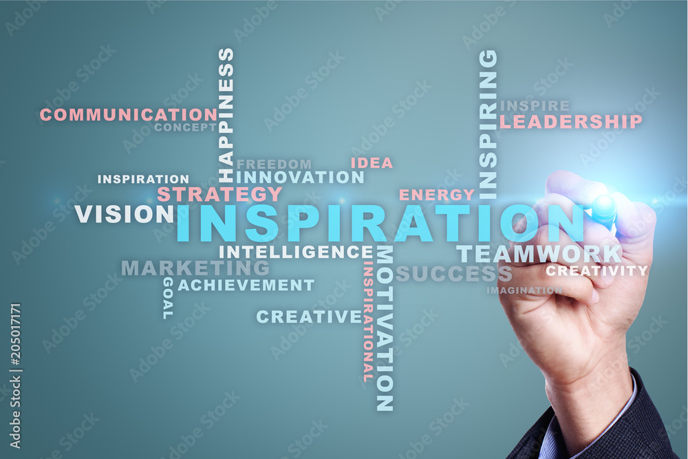 Inspiration words cloud on the virtual screen. Inspiration words cloud on the virtual screen.