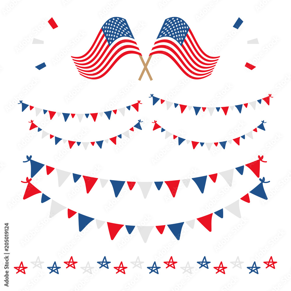 Obraz premium Set, collection of design elements for american national holidays such as fourth of july and memorial day. 