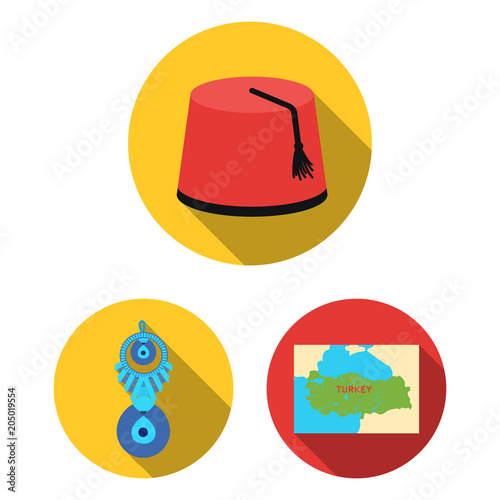 Turkey country flat icons in set collection for design.Travel and attractions vector symbol stock web illustration.