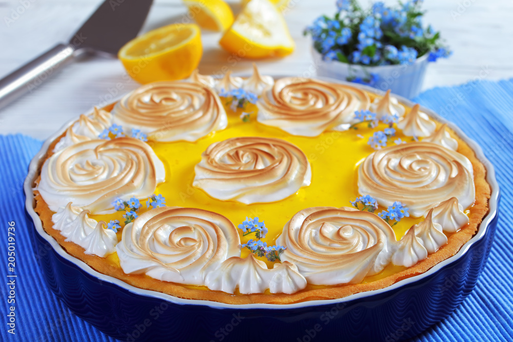 Classic french lemon tart with custard filling Classic french lemon tart with custard filling