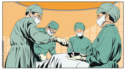 Doctors in surgical masks on operation.