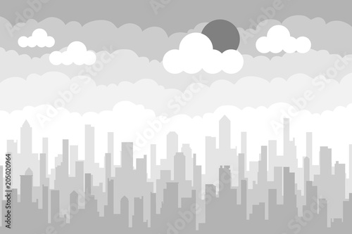 City landscape in gray. A realistic view of the city in gray tones.