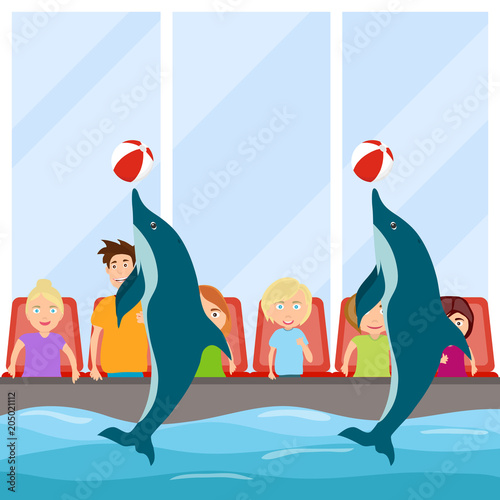 Dolphin show, Dolphinarium. The dolphins show the view.