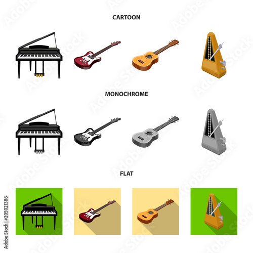 Musical instrument cartoon,flat,monochrome icons in set collection for design. String and Wind instrument isometric vector symbol stock web illustration.