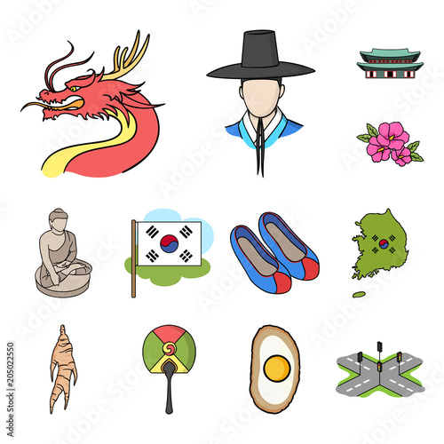 Country South Korea cartoon icons in set collection for design.Travel and attraction vector symbol stock web illustration. photo