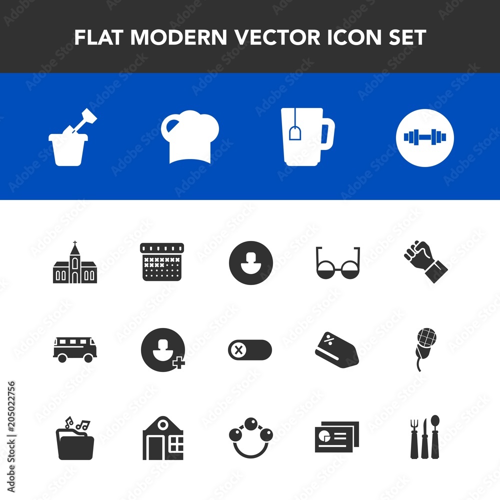 Modern, simple vector icon set with equipment, play, add, off, day, religion, account, speed, fitness, sand, church, architecture, people, profile, religious, sign, summer, avatar, deactivate icons