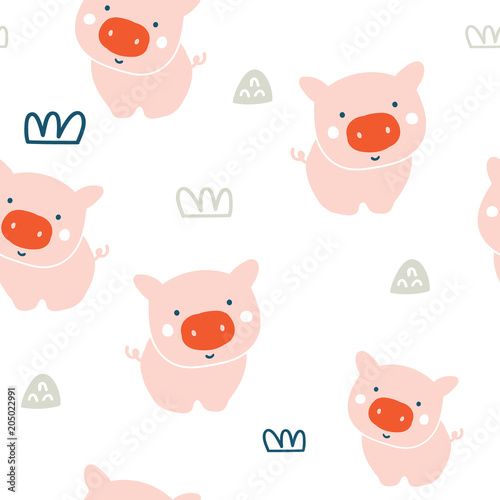 Fototapeta Naklejka Na Ścianę i Meble -  Cute pigs seamless pattern