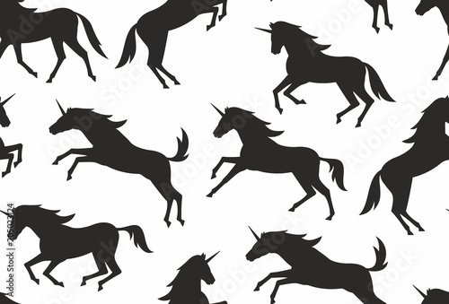 Seamless pattern with unicorns silhouettes. flat style. isolated on white background