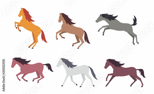 Set of colorful horses. flat style. isolated on white background