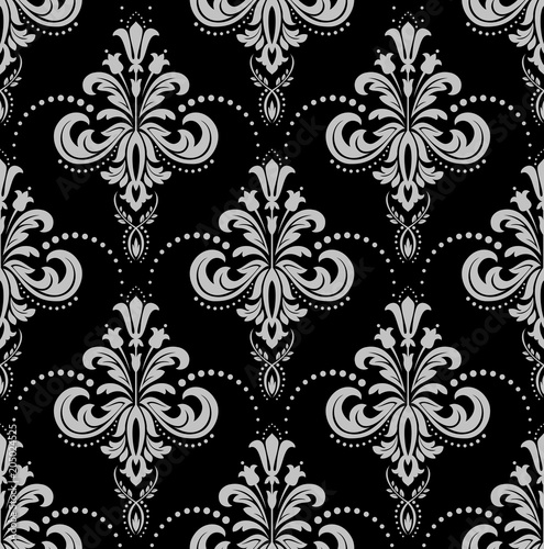 Wallpaper in the style of Baroque. A seamless vector background. Black and grey floral ornament. Graphic pattern for fabric, wallpaper, packaging. Ornate Damask flower ornament
