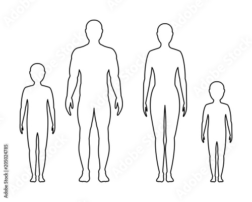 Male, female and children's contour on white background, vector. family.