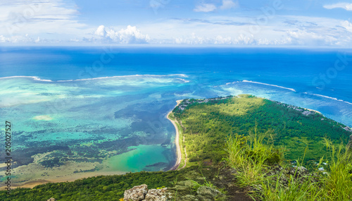Aerial view of Le Morne Brabant mountain, Mauritius island, Africa