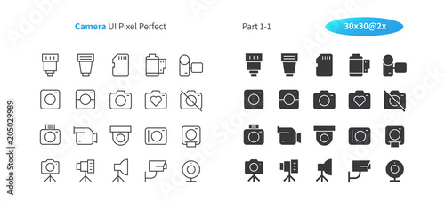 Camera UI Pixel Perfect Well-crafted Vector Thin Line And Solid Icons 30 2x Grid for Web Graphics and Apps. Simple Minimal Pictogram