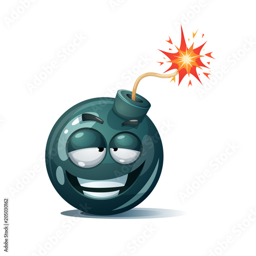 Cartoon bomb, fuse, wick, spark icon Satisfaction smiley Vector eps 10