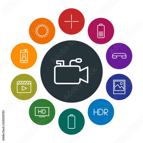 Free Download mobile, video, photos, cursors Infographic Colorful outline Icons Set. Contains such Icons as  theater,  nature,  scroll,  technology, call, battery,  landscape and more. Fully Editable. Pixel Perfect - GFXLoad