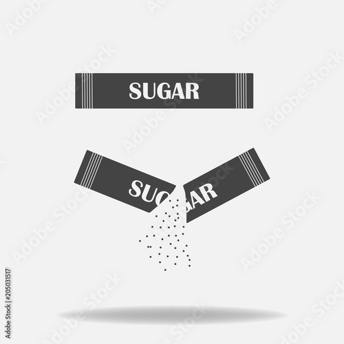 Sugar vector icon. Sachets of sugar for the coffee shop. open packaging and closed.