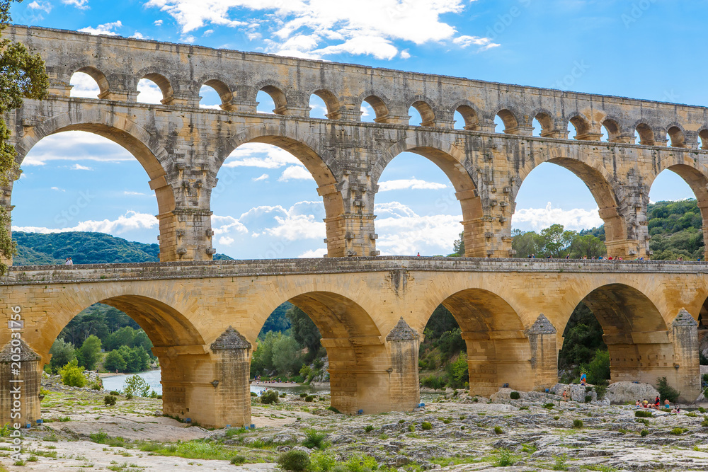 Pont du Gard, an old Roman aqueduct near Nimes in Southern Franc