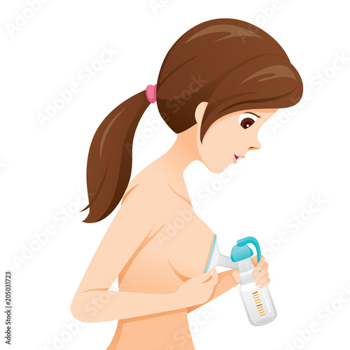 Mother Pumping Her Breast With Manual Breast Pump, Side View, Mother’s day, Suckling, Infant, Motherhood, Innocence