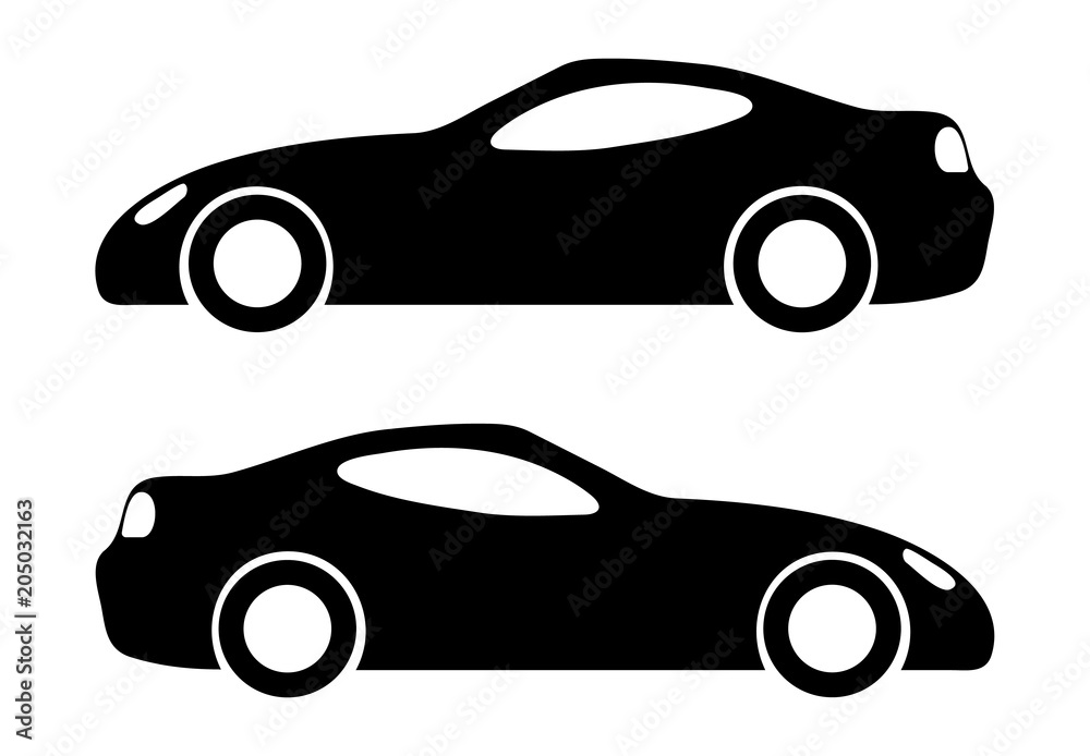 Two black car silhouettes on a white background. Vector illustration.
