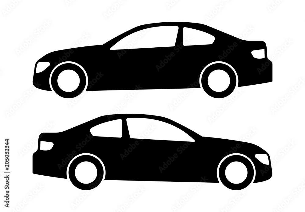 Two black car silhouettes on a white background. Vector illustration.
