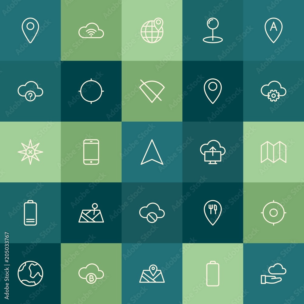 Modern Simple Set of location, cloud and networking, mobile Vector outline Icons. Contains such Icons as network, internet, map, place and more on green background. Fully Editable. Pixel Perfect. Modern Simple Set of location, cloud and networking, mobile Vector outline Icons. Contains such Icons as network, internet, map, place and more on green background. Fully Editable. Pixel Perfect.