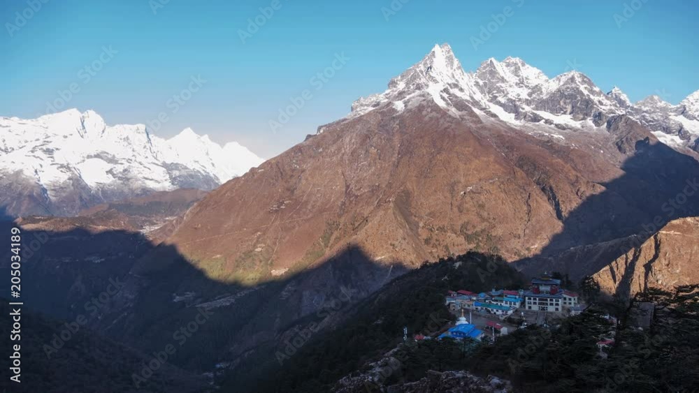 Time Lapse zoom of Tengboche temple at sunrise. Nepal, Himalaya mountains. Time Lapse zoom of Tengboche temple at sunrise. Nepal, Himalaya mountains.