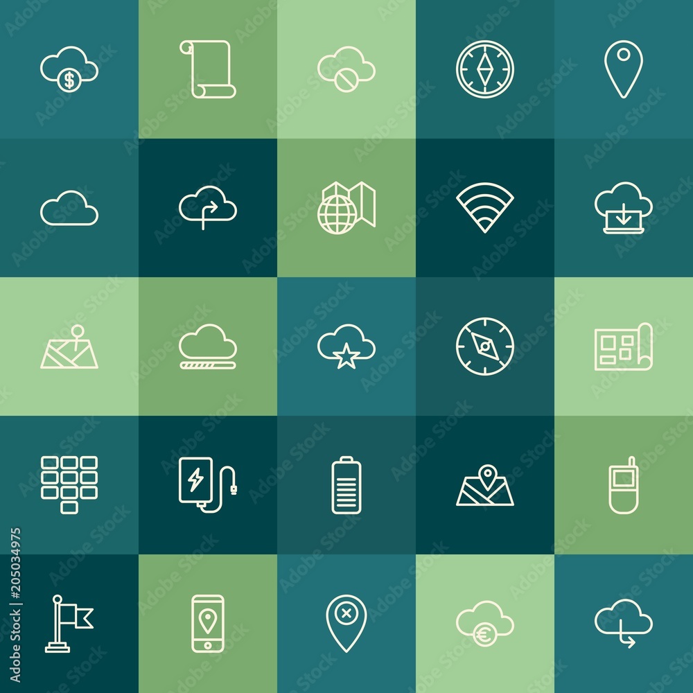 Modern Simple Set of location, cloud and networking, mobile Vector outline Icons. Contains such Icons as flag, computer, abstract, money and more on green background. Fully Editable. Pixel Perfect. Modern Simple Set of location, cloud and networking, mobile Vector outline Icons. Contains such Icons as flag, computer, abstract, money and more on green background. Fully Editable. Pixel Perfect.