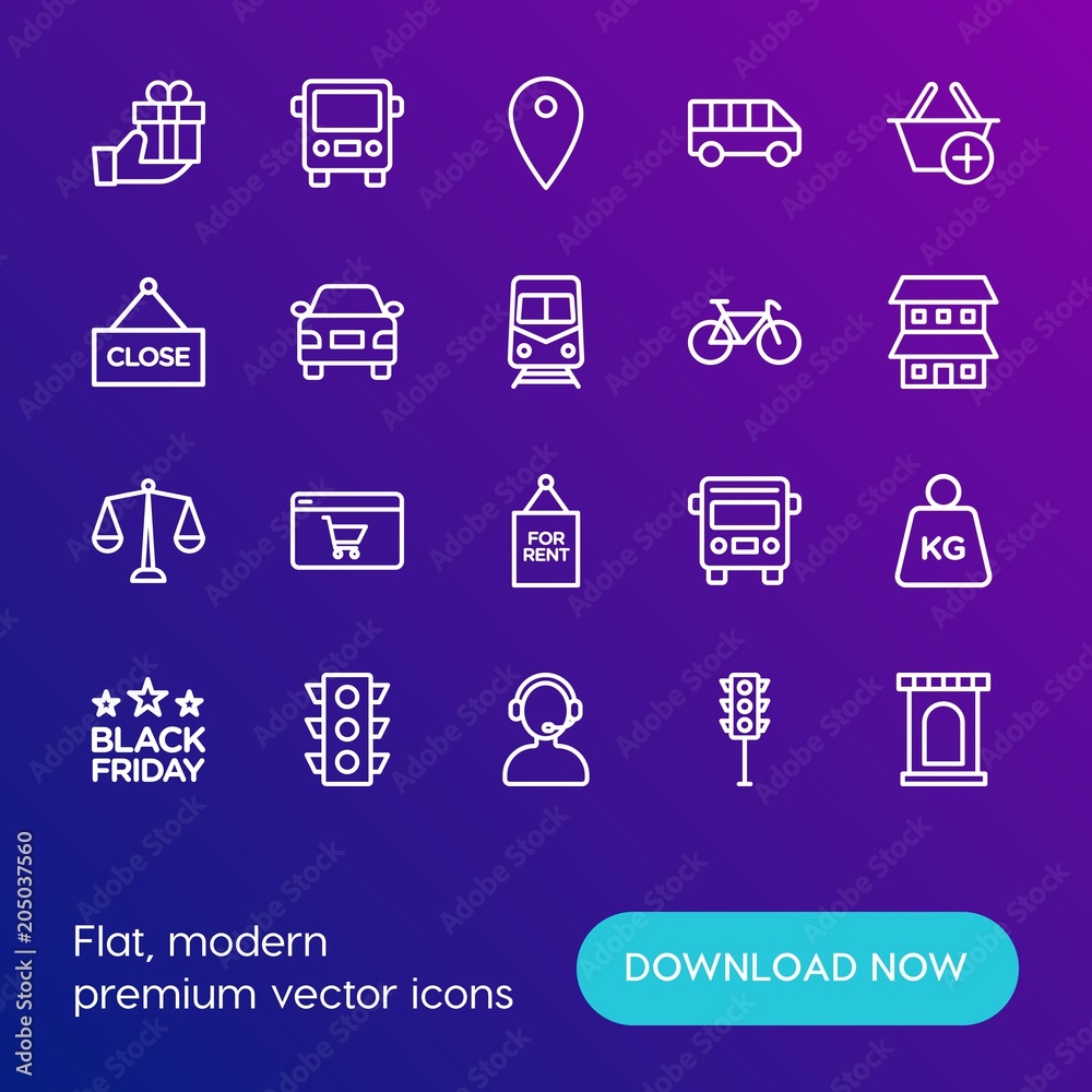 Modern Simple Set of transports, shopping, buildings Vector outline Icons. Contains such Icons as  architecture,  delivery,  kilogram and more on gradient background. Fully Editable. Pixel Perfect.