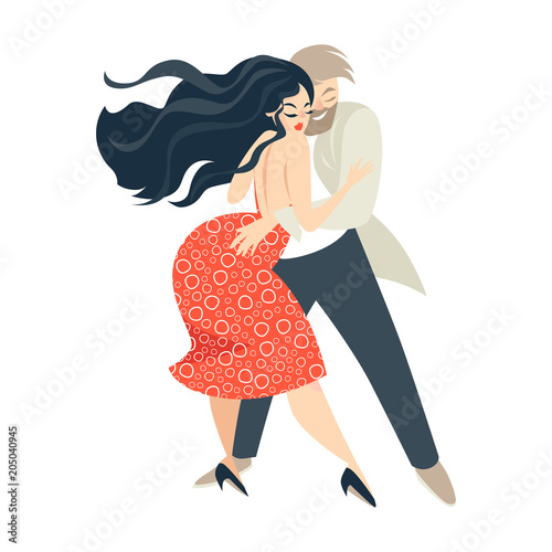 Cartoon couple dancing salsa. Cuban dance. Isolated vector illustration on white background