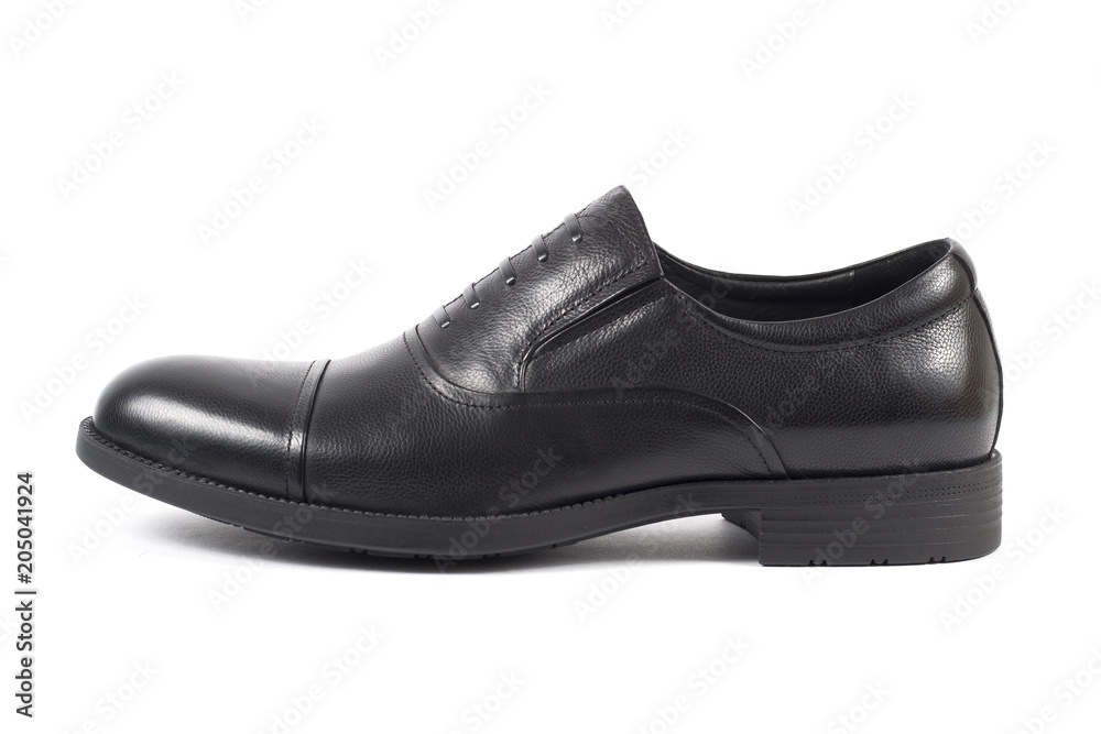 Classic male black leather shoe isolated on a white