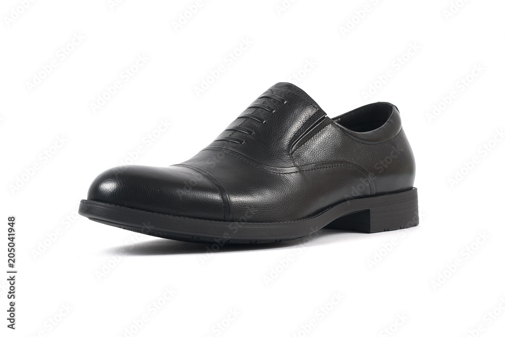 Classic male black leather shoe isolated on a white