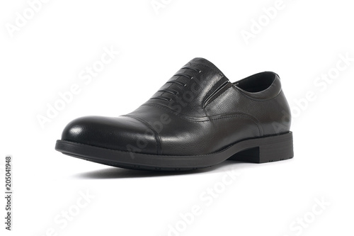 Classic male black leather shoe isolated on a white