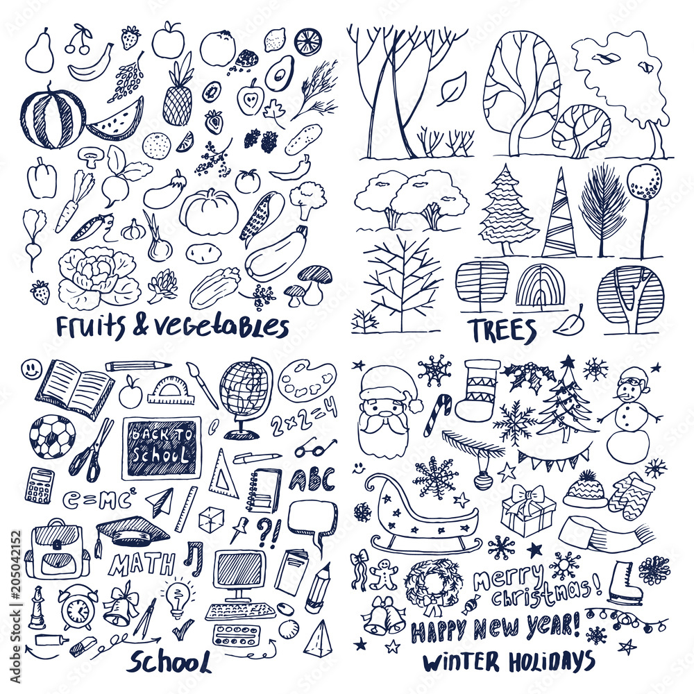 Four Layouts Sample of Fruits Trees School Holiday