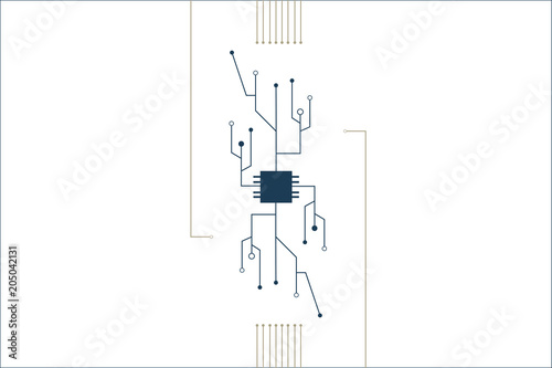 Abstract technology vector background: circuit board or high tech motherboard with a chip illustration. Could be also used as communication metaphor backdrop.