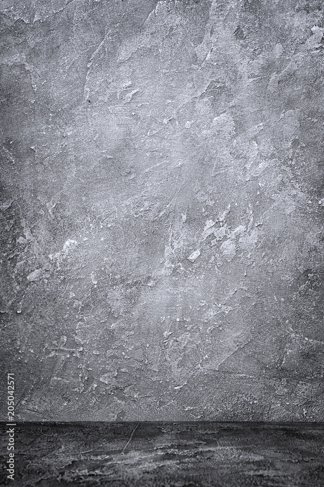 Fototapeta premium Dark gray grunge concrete textured wall and floor