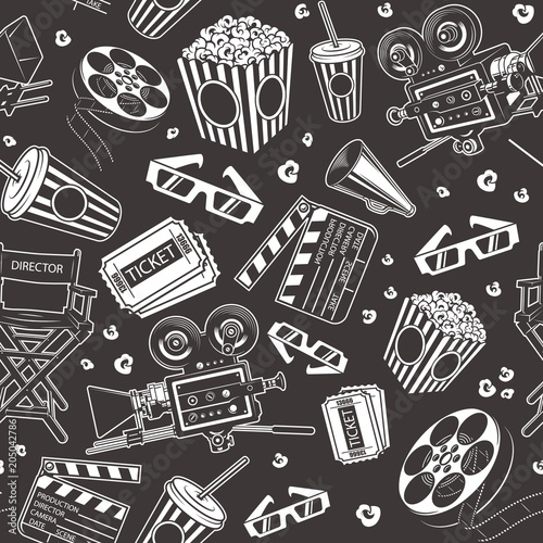 Seamless pattern with cinema elements photo