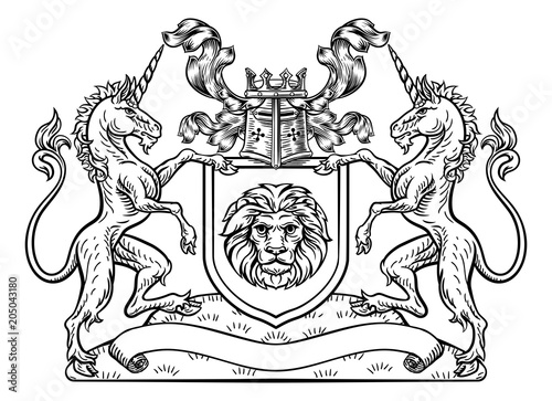 Unicorn Crest Heraldic Shield Coat of Arms 